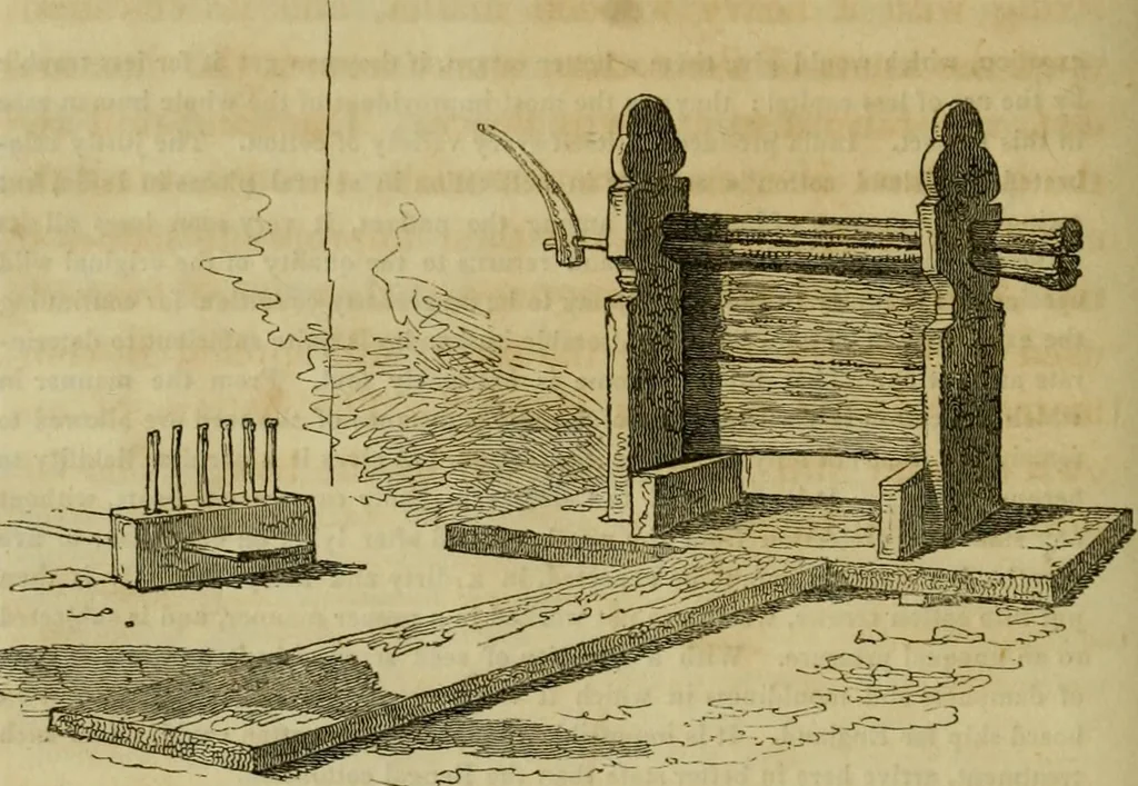 An illustration from History of the cotton manufacture in Great Britain : with a notice of its early history in the East, and in all the quarters of the globe : a description of the great mechanical inventions, which have caused its unexampled extension in Britain, and a view of the present state of the manufacture and the condition of the classes engaged in its several departments, 1835, leaf 87