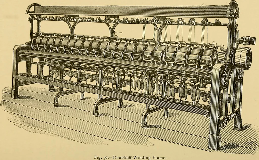 An illustration from Cotton manufacture: a manual of practical instruction in the processes of opening, carding, combing, drawing, doubling, and spinning of cotton, and the methods of dyeing and preparing goods for the market, 1894, leaf 102