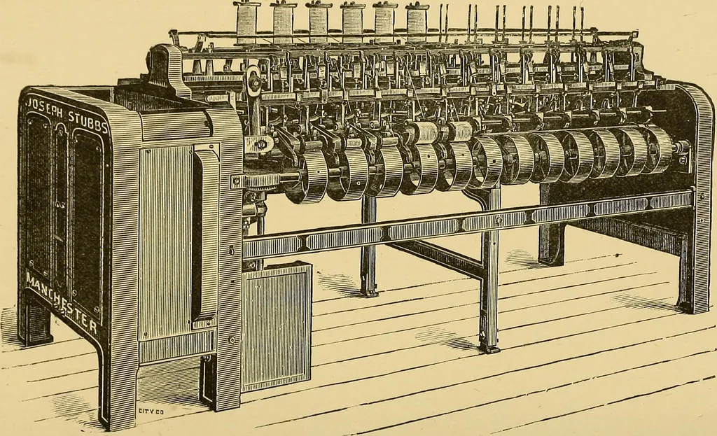 An illustration from Cotton manufacture: a manual of practical instruction in the processes of opening, carding, combing, drawing, doubling, and spinning of cotton, and the methods of dyeing and preparing goods for the market, 1894, leaf 106