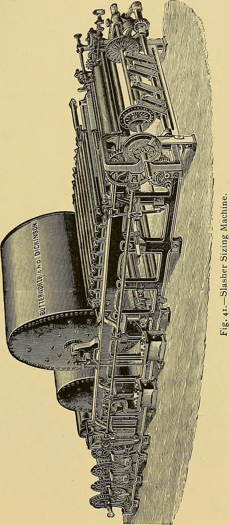 An illustration from Cotton manufacture: a manual of practical instruction in the processes of opening, carding, combing, drawing, doubling, and spinning of cotton, and the methods of dyeing and preparing goods for the market, 1894, leaf 121