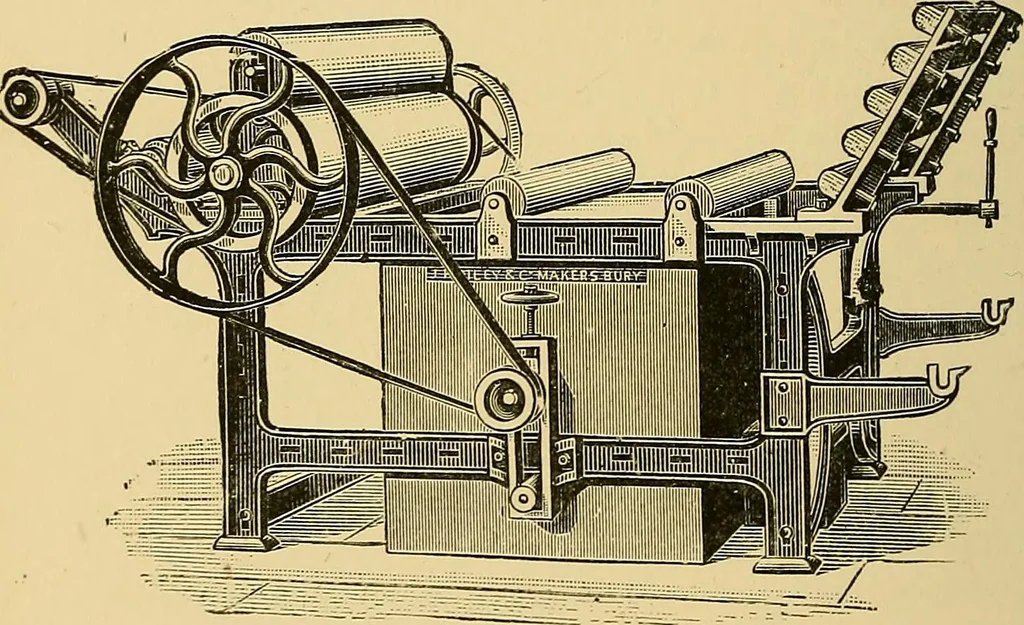 An illustration from Cotton manufacture: a manual of practical instruction in the processes of opening, carding, combing, drawing, doubling, and spinning of cotton, and the methods of dyeing and preparing goods for the market, 1894, leaf 124