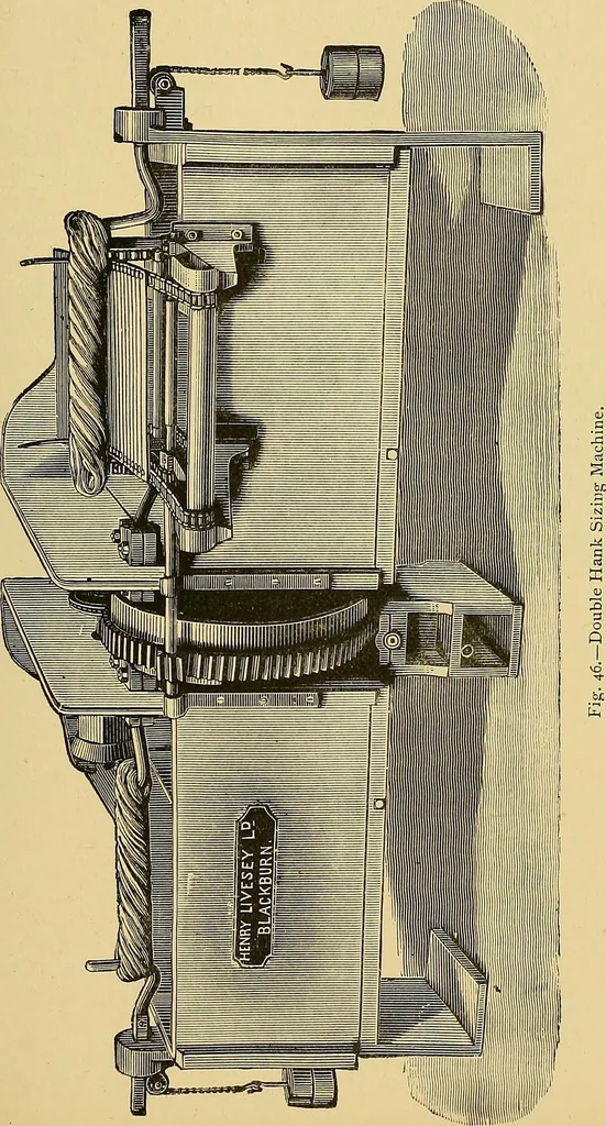 An illustration from Cotton manufacture: a manual of practical instruction in the processes of opening, carding, combing, drawing, doubling, and spinning of cotton, and the methods of dyeing and preparing goods for the market, 1894, leaf 131