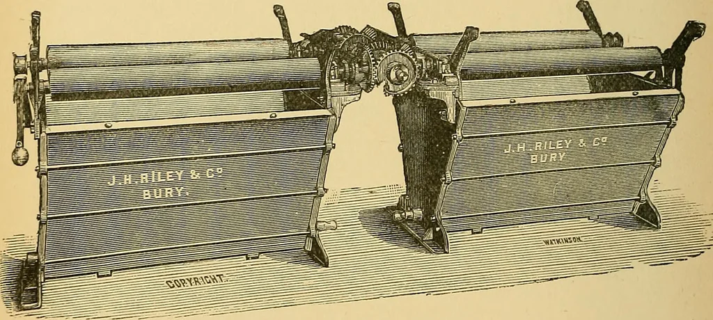 An illustration from Cotton manufacture: a manual of practical instruction in the processes of opening, carding, combing, drawing, doubling, and spinning of cotton, and the methods of dyeing and preparing goods for the market, 1894, leaf 146