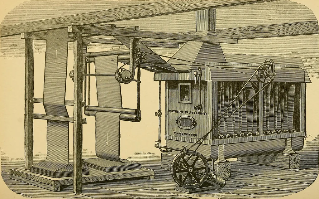 An illustration from Cotton manufacture: a manual of practical instruction in the processes of opening, carding, combing, drawing, doubling, and spinning of cotton, and the methods of dyeing and preparing goods for the market, 1894, leaf 162
