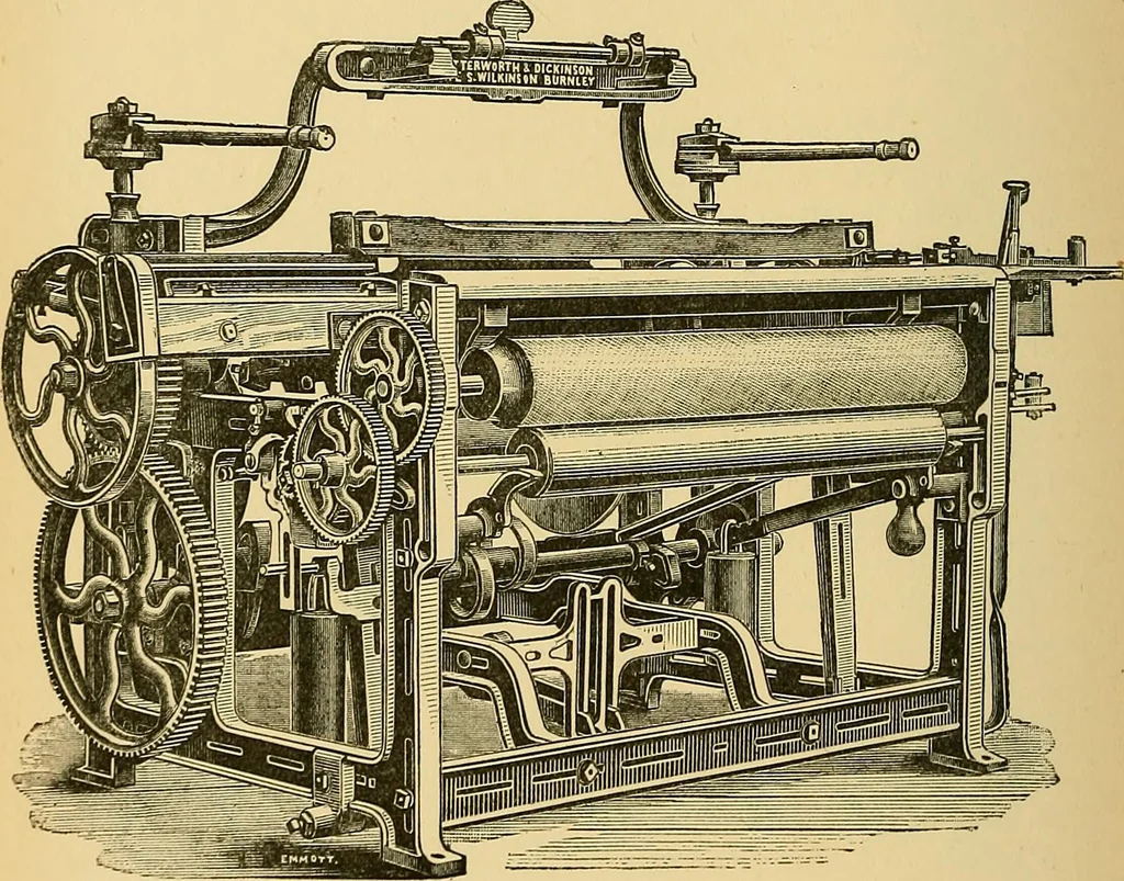 An illustration from Cotton manufacture: a manual of practical instruction in the processes of opening, carding, combing, drawing, doubling, and spinning of cotton, and the methods of dyeing and preparing goods for the market, 1894, leaf 180