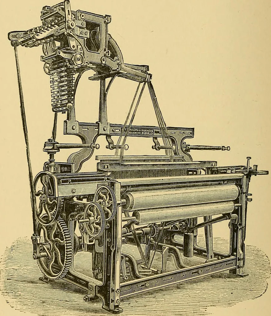 An illustration from Cotton manufacture: a manual of practical instruction in the processes of opening, carding, combing, drawing, doubling, and spinning of cotton, and the methods of dyeing and preparing goods for the market, 1894, leaf 202