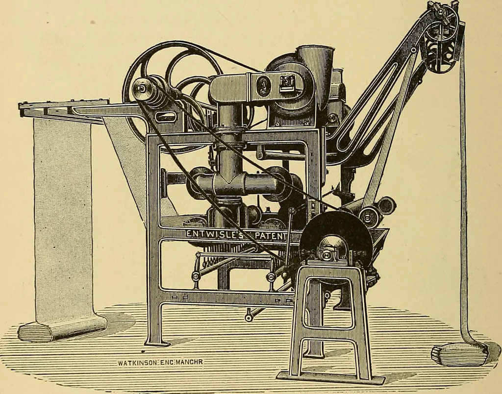 An illustration from Cotton manufacture: a manual of practical instruction in the processes of opening, carding, combing, drawing, doubling, and spinning of cotton, and the methods of dyeing and preparing goods for the market, 1894, leaf 214
