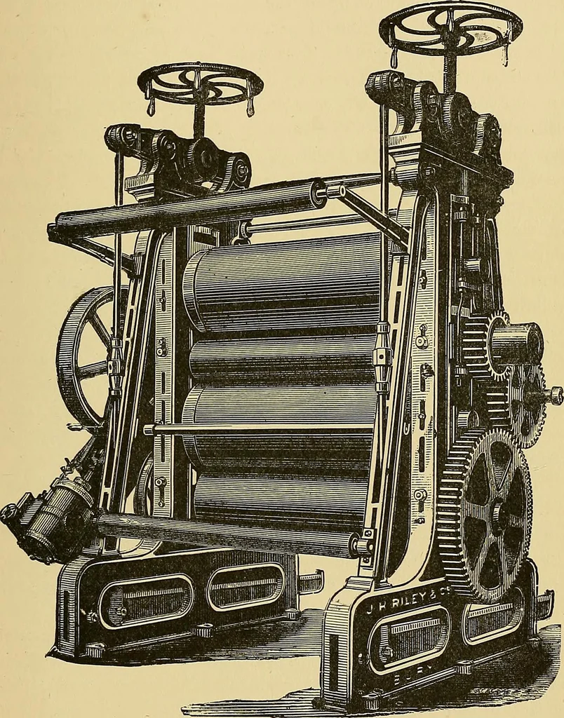 An illustration from Cotton manufacture: a manual of practical instruction in the processes of opening, carding, combing, drawing, doubling, and spinning of cotton, and the methods of dyeing and preparing goods for the market, 1894, leaf 215