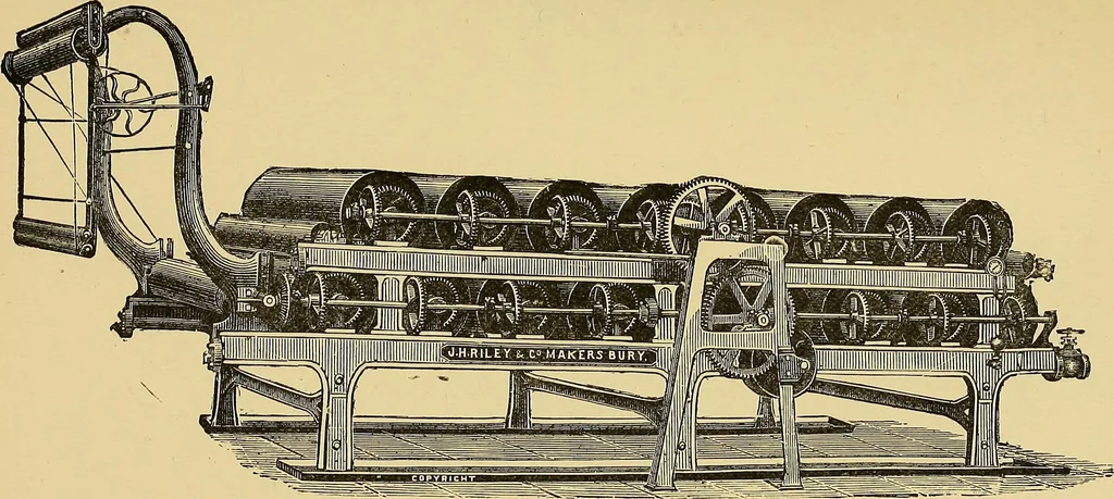 An illustration from Cotton manufacture: a manual of practical instruction in the processes of opening, carding, combing, drawing, doubling, and spinning of cotton, and the methods of dyeing and preparing goods for the market, 1894, leaf 223