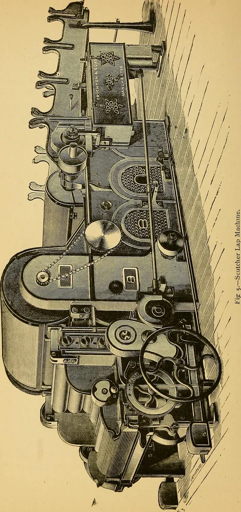 An illustration from Cotton manufacture: a manual of practical instruction in the processes of opening, carding, combing, drawing, doubling, and spinning of cotton, and the methods of dyeing and preparing goods for the market, 1894, leaf 28