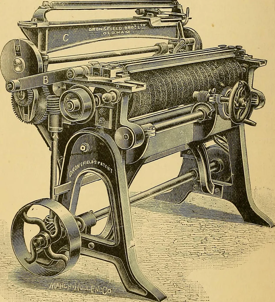 An illustration from Cotton manufacture: a manual of practical instruction in the processes of opening, carding, combing, drawing, doubling, and spinning of cotton, and the methods of dyeing and preparing goods for the market, 1894, leaf 38