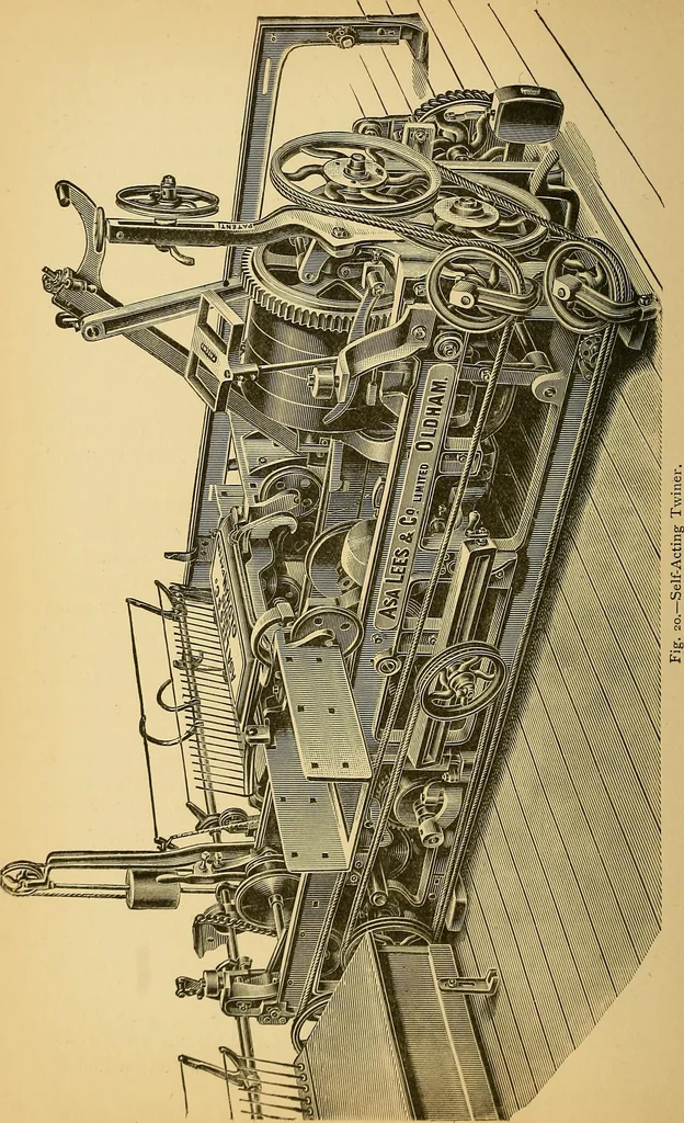 An illustration from Cotton manufacture: a manual of practical instruction in the processes of opening, carding, combing, drawing, doubling, and spinning of cotton, and the methods of dyeing and preparing goods for the market, 1894, leaf 72