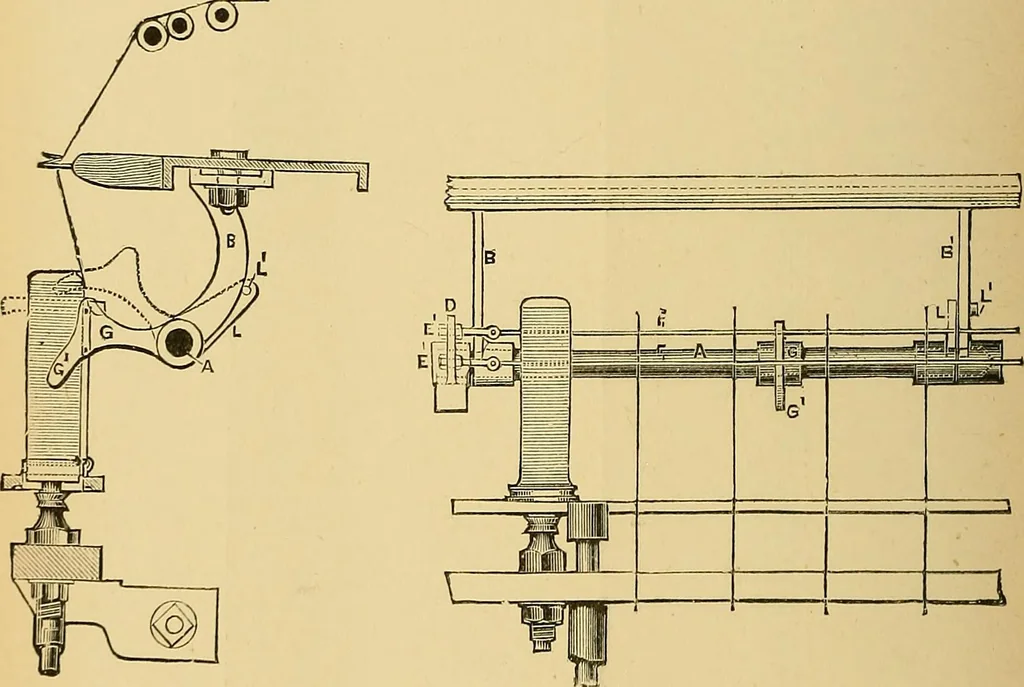 An illustration from Cotton manufacture: a manual of practical instruction in the processes of opening, carding, combing, drawing, doubling, and spinning of cotton, and the methods of dyeing and preparing goods for the market, 1894, leaf 94