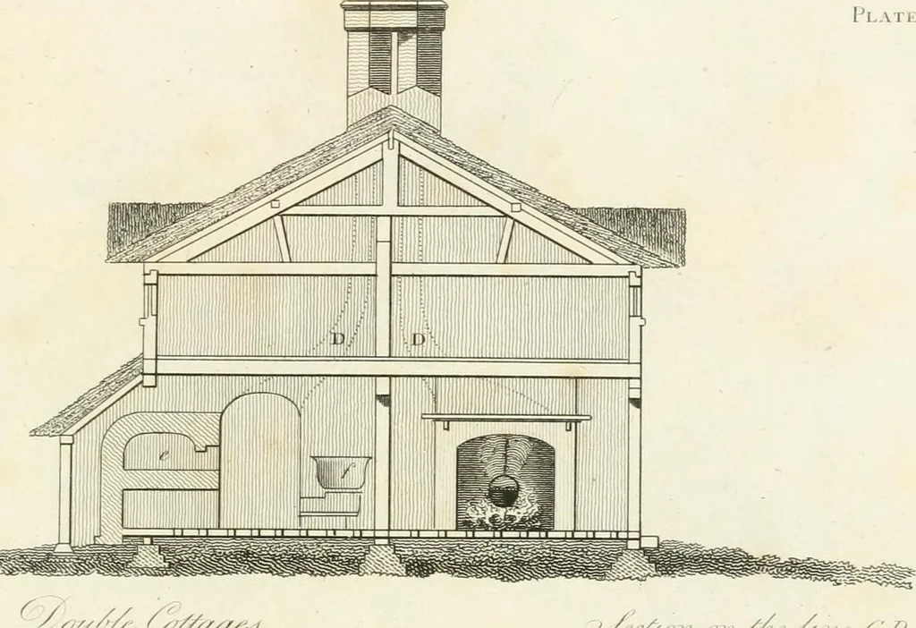An illustration from The country gentleman's architect : containing a variety of designs for farm houses and farm yards ... : with plans and sections shewing at large the construction of cottages, barns, stables, feeding-houses, dairies, brew-houses, maltings, &c. : with plans for stables and dog-kennels : to which are added, designs for labourers' cottages and small villas : the whole adapted to the use of country gentlemen about to build or to alter, 1807, leaf 40