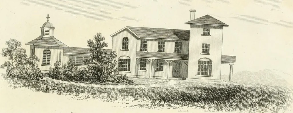 An illustration from The country gentleman's architect : containing a variety of designs for farm houses and farm yards ... : with plans and sections shewing at large the construction of cottages, barns, stables, feeding-houses, dairies, brew-houses, maltings, &c. : with plans for stables and dog-kennels : to which are added, designs for labourers' cottages and small villas : the whole adapted to the use of country gentlemen about to build or to alter, 1807, leaf 46