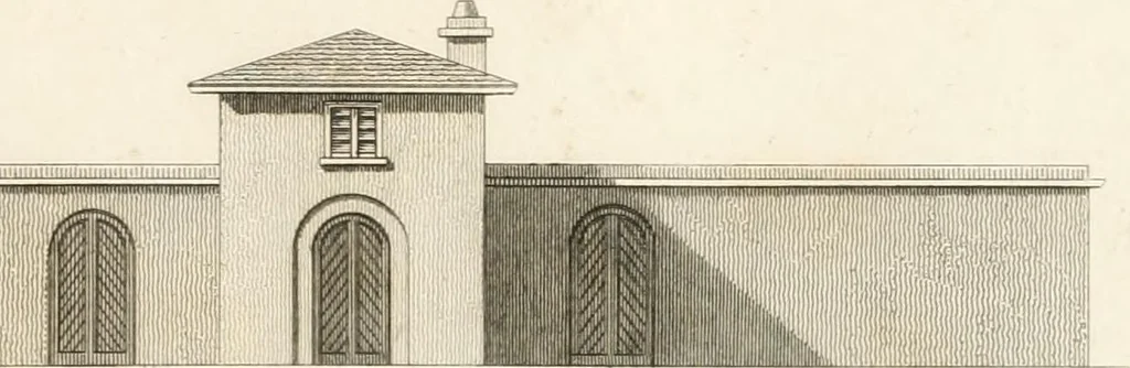 An illustration from The country gentleman's architect : containing a variety of designs for farm houses and farm yards ... : with plans and sections shewing at large the construction of cottages, barns, stables, feeding-houses, dairies, brew-houses, maltings, &c. : with plans for stables and dog-kennels : to which are added, designs for labourers' cottages and small villas : the whole adapted to the use of country gentlemen about to build or to alter, 1807, leaf 66