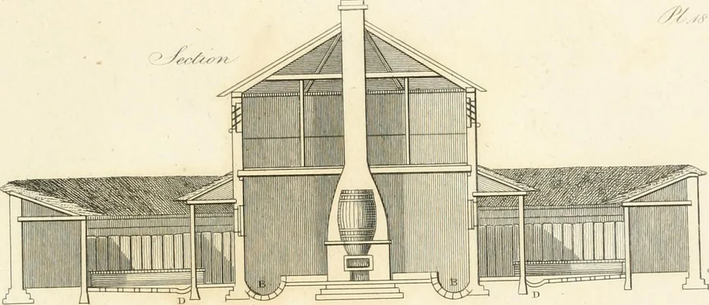 An illustration from The country gentleman's architect : containing a variety of designs for farm houses and farm yards ... : with plans and sections shewing at large the construction of cottages, barns, stables, feeding-houses, dairies, brew-houses, maltings, &c. : with plans for stables and dog-kennels : to which are added, designs for labourers' cottages and small villas : the whole adapted to the use of country gentlemen about to build or to alter, 1807, leaf 70