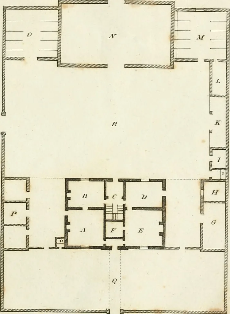 An illustration from The country gentleman's architect, in a great variety of new designs : for cottages, farm-houses, country-houses, villas, lodges for park or garden entrances, and ornamental wooden gates : with plans of the offices belonging to each design, distributed with a strict attention to convenience, elegance, and economy : engraved on thirty-two plates, from designs drawn, 1789, leaf 16