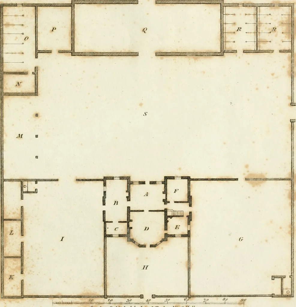 An illustration from The country gentleman's architect, in a great variety of new designs : for cottages, farm-houses, country-houses, villas, lodges for park or garden entrances, and ornamental wooden gates : with plans of the offices belonging to each design, distributed with a strict attention to convenience, elegance, and economy : engraved on thirty-two plates, from designs drawn, 1789, leaf 20