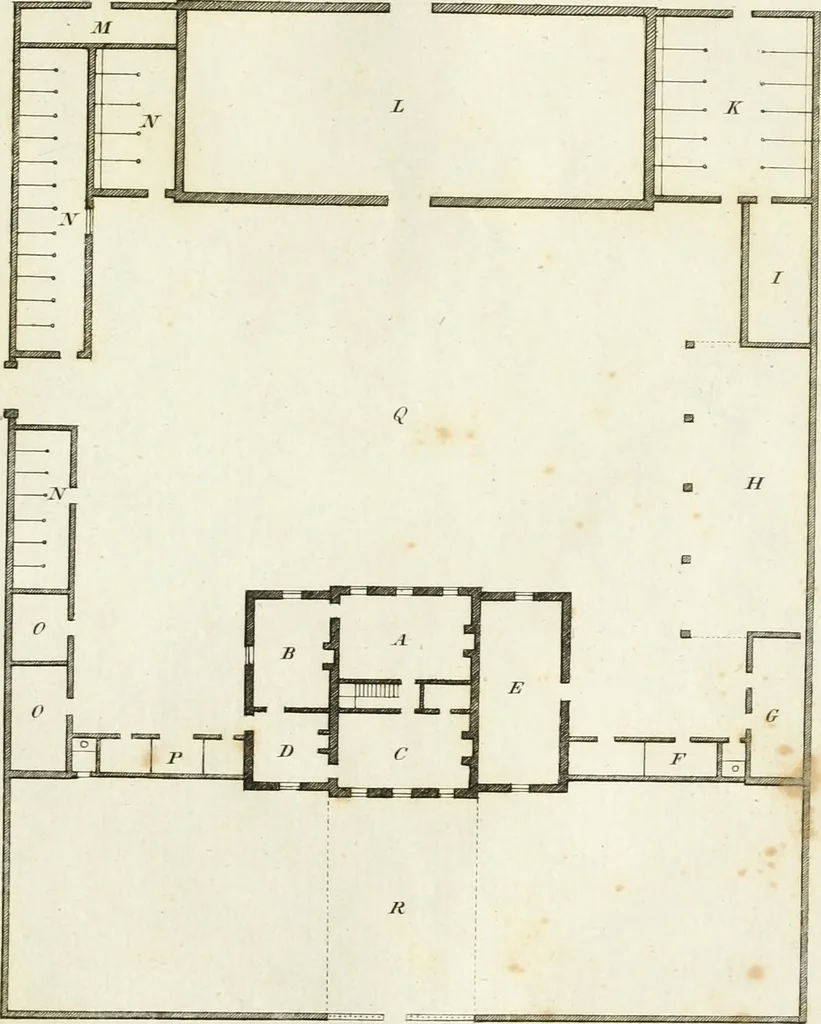 An illustration from The country gentleman's architect, in a great variety of new designs : for cottages, farm-houses, country-houses, villas, lodges for park or garden entrances, and ornamental wooden gates : with plans of the offices belonging to each design, distributed with a strict attention to convenience, elegance, and economy : engraved on thirty-two plates, from designs drawn, 1789, leaf 32