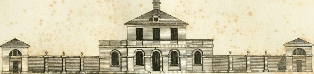 An illustration from The country gentleman's architect, in a great variety of new designs : for cottages, farm-houses, country-houses, villas, lodges for park or garden entrances, and ornamental wooden gates : with plans of the offices belonging to each design, distributed with a strict attention to convenience, elegance, and economy : engraved on thirty-two plates, from designs drawn, 1789, leaf 60