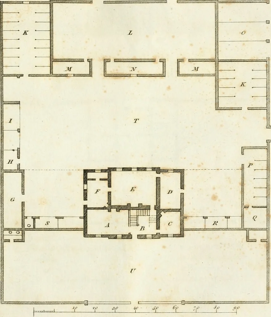 An illustration from The country gentleman's architect, in a great variety of new designs : for cottages, farm-houses, country-houses, villas, lodges for park or garden entrances, and ornamental wooden gates : with plans of the offices belonging to each design, distributed with a strict attention to convenience, elegance, and economy : engraved on thirty-two plates, from designs drawn, 1789, leaf 60