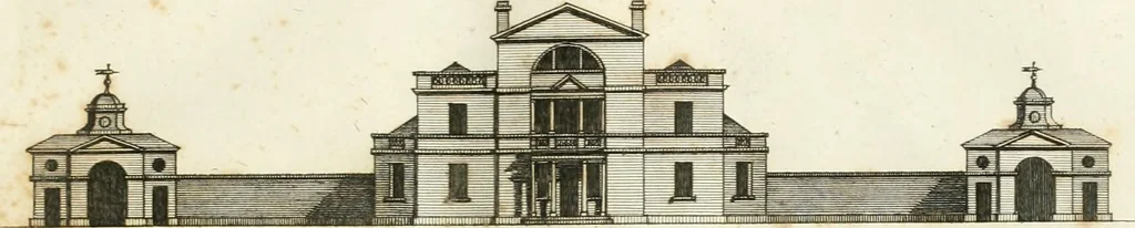 An illustration from The country gentleman's architect, in a great variety of new designs : for cottages, farm-houses, country-houses, villas, lodges for park or garden entrances, and ornamental wooden gates : with plans of the offices belonging to each design, distributed with a strict attention to convenience, elegance, and economy : engraved on thirty-two plates, from designs drawn, 1789, leaf 70