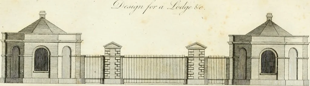 An illustration from The country gentleman's architect, in a great variety of new designs : for cottages, farm-houses, country-houses, villas, lodges for park or garden entrances, and ornamental wooden gates : with plans of the offices belonging to each design, distributed with a strict attention to convenience, elegance, and economy : engraved on thirty-two plates, from designs drawn, 1789, leaf 86