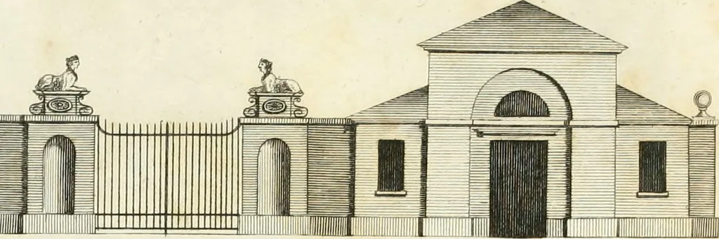 An illustration from The country gentleman's architect, in a great variety of new designs : for cottages, farm-houses, country-houses, villas, lodges for park or garden entrances, and ornamental wooden gates : with plans of the offices belonging to each design, distributed with a strict attention to convenience, elegance, and economy : engraved on thirty-two plates, from designs drawn, 1789, leaf 90