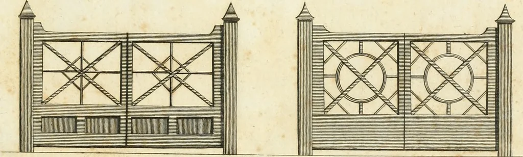 An illustration from The country gentleman's architect, in a great variety of new designs : for cottages, farm-houses, country-houses, villas, lodges for park or garden entrances, and ornamental wooden gates : with plans of the offices belonging to each design, distributed with a strict attention to convenience, elegance, and economy : engraved on thirty-two plates, from designs drawn, 1789, leaf 94