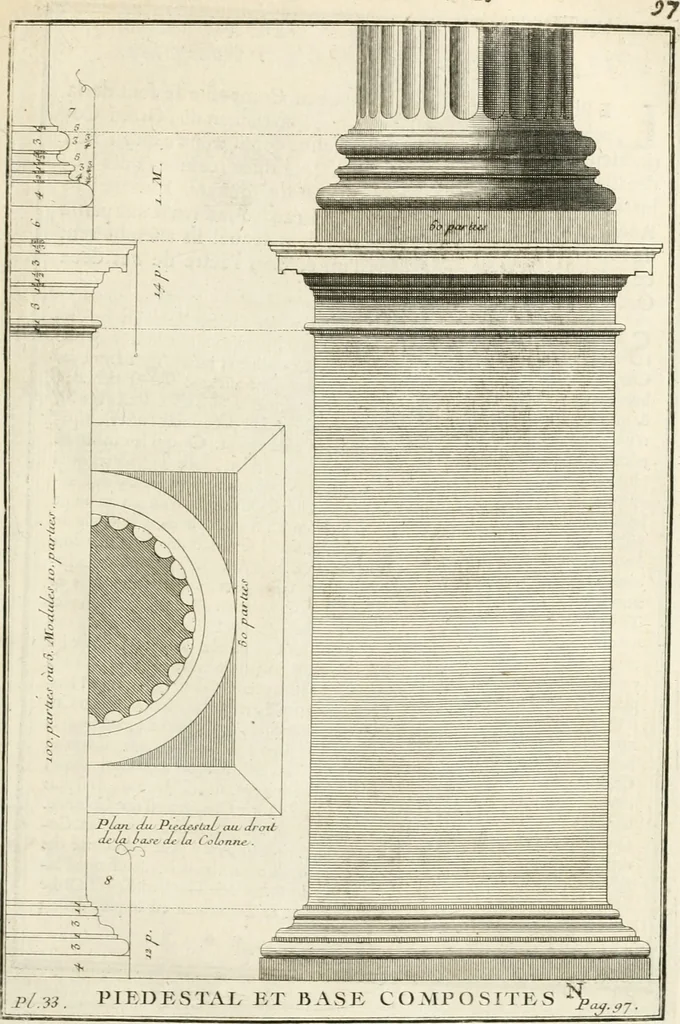 An illustration from Cours d'architecture : qui comprend Les ordres de Vignole, avec des commentaires, les figures & les descriptions de ses plus beaux bâtimens, & de ceux de Michel-Ange, des instructions et des preceptes, & plusieurs nouveaux desseins concernans la distribution & la décoration, la matière & la construction des édifices, la maçonnerie, la charpenterie, la couverture, la serrurerie, la menuiserie, le jardinage, & géneralement tout ce qui regarde l'art de bastir, 1738, leaf 162