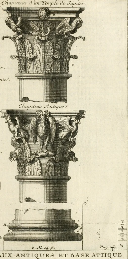 An illustration from Cours d'architecture : qui comprend Les ordres de Vignole, avec des commentaires, les figures & les descriptions de ses plus beaux bâtimens, & de ceux de Michel-Ange, des instructions et des preceptes, & plusieurs nouveaux desseins concernans la distribution & la décoration, la matière & la construction des édifices, la maçonnerie, la charpenterie, la couverture, la serrurerie, la menuiserie, le jardinage, & géneralement tout ce qui regarde l'art de bastir, 1738, leaf 178