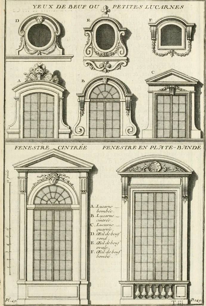 An illustration from Cours d'architecture : qui comprend Les ordres de Vignole, avec des commentaires, les figures & les descriptions de ses plus beaux bâtimens, & de ceux de Michel-Ange, des instructions et des preceptes, & plusieurs nouveaux desseins concernans la distribution & la décoration, la matière & la construction des édifices, la maçonnerie, la charpenterie, la couverture, la serrurerie, la menuiserie, le jardinage, & géneralement tout ce qui regarde l'art de bastir, 1738, leaf 218