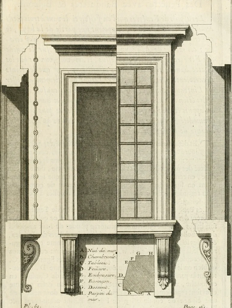 An illustration from Cours d'architecture : qui comprend Les ordres de Vignole, avec des commentaires, les figures & les descriptions de ses plus beaux bâtimens, & de ceux de Michel-Ange, des instructions et des preceptes, & plusieurs nouveaux desseins concernans la distribution & la décoration, la matière & la construction des édifices, la maçonnerie, la charpenterie, la couverture, la serrurerie, la menuiserie, le jardinage, & géneralement tout ce qui regarde l'art de bastir, 1738, leaf 230
