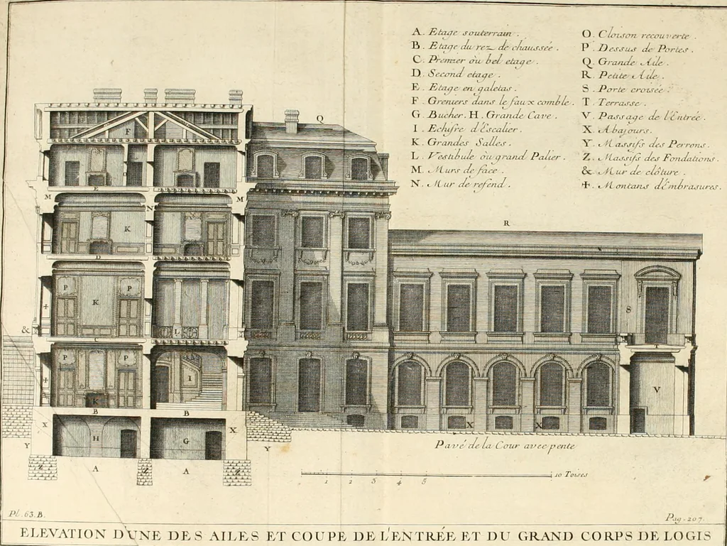An illustration from Cours d'architecture : qui comprend Les ordres de Vignole, avec des commentaires, les figures & les descriptions de ses plus beaux bâtimens, & de ceux de Michel-Ange, des instructions et des preceptes, & plusieurs nouveaux desseins concernans la distribution & la décoration, la matière & la construction des édifices, la maçonnerie, la charpenterie, la couverture, la serrurerie, la menuiserie, le jardinage, & géneralement tout ce qui regarde l'art de bastir, 1738, leaf 299