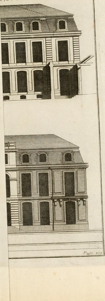 An illustration from Cours d'architecture : qui comprend Les ordres de Vignole, avec des commentaires, les figures & les descriptions de ses plus beaux bâtimens, & de ceux de Michel-Ange, des instructions et des preceptes, & plusieurs nouveaux desseins concernans la distribution & la décoration, la matière & la construction des édifices, la maçonnerie, la charpenterie, la couverture, la serrurerie, la menuiserie, le jardinage, & géneralement tout ce qui regarde l'art de bastir, 1738, leaf 308