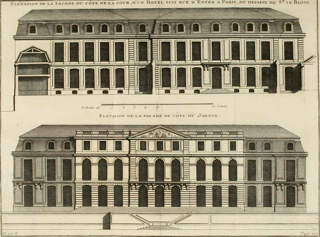 An illustration from Cours d'architecture : qui comprend Les ordres de Vignole, avec des commentaires, les figures & les descriptions de ses plus beaux bâtimens, & de ceux de Michel-Ange, des instructions et des preceptes, & plusieurs nouveaux desseins concernans la distribution & la décoration, la matière & la construction des édifices, la maçonnerie, la charpenterie, la couverture, la serrurerie, la menuiserie, le jardinage, & géneralement tout ce qui regarde l'art de bastir, 1738, leaf 309