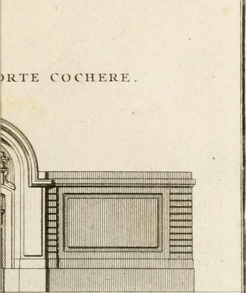 An illustration from Cours d'architecture : qui comprend Les ordres de Vignole, avec des commentaires, les figures & les descriptions de ses plus beaux bâtimens, & de ceux de Michel-Ange, des instructions et des preceptes, & plusieurs nouveaux desseins concernans la distribution & la décoration, la matière & la construction des édifices, la maçonnerie, la charpenterie, la couverture, la serrurerie, la menuiserie, le jardinage, & géneralement tout ce qui regarde l'art de bastir, 1738, leaf 310