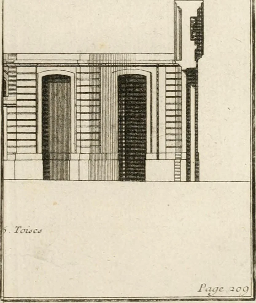 An illustration from Cours d'architecture : qui comprend Les ordres de Vignole, avec des commentaires, les figures & les descriptions de ses plus beaux bâtimens, & de ceux de Michel-Ange, des instructions et des preceptes, & plusieurs nouveaux desseins concernans la distribution & la décoration, la matière & la construction des édifices, la maçonnerie, la charpenterie, la couverture, la serrurerie, la menuiserie, le jardinage, & géneralement tout ce qui regarde l'art de bastir, 1738, leaf 310