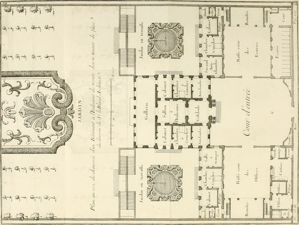 An illustration from Cours d'architecture : qui comprend Les ordres de Vignole, avec des commentaires, les figures & les descriptions de ses plus beaux bâtimens, & de ceux de Michel-Ange, des instructions et des preceptes, & plusieurs nouveaux desseins concernans la distribution & la décoration, la matière & la construction des édifices, la maçonnerie, la charpenterie, la couverture, la serrurerie, la menuiserie, le jardinage, & géneralement tout ce qui regarde l'art de bastir, 1738, leaf 313