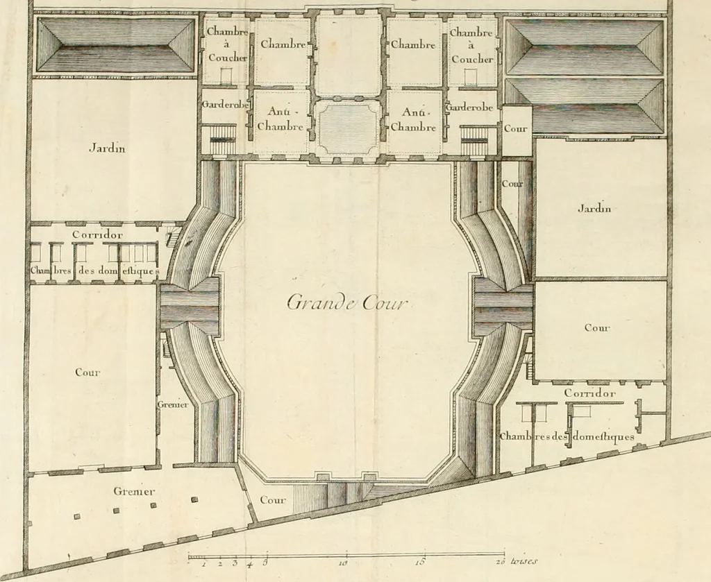 An illustration from Cours d'architecture : qui comprend Les ordres de Vignole, avec des commentaires, les figures & les descriptions de ses plus beaux bâtimens, & de ceux de Michel-Ange, des instructions et des preceptes, & plusieurs nouveaux desseins concernans la distribution & la décoration, la matière & la construction des édifices, la maçonnerie, la charpenterie, la couverture, la serrurerie, la menuiserie, le jardinage, & géneralement tout ce qui regarde l'art de bastir, 1738, leaf 319