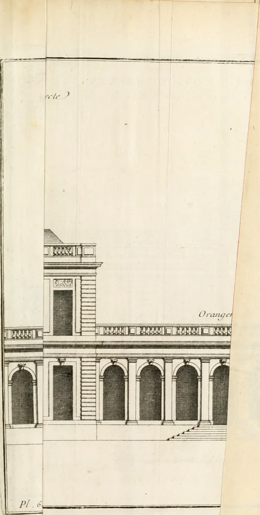 An illustration from Cours d'architecture : qui comprend Les ordres de Vignole, avec des commentaires, les figures & les descriptions de ses plus beaux bâtimens, & de ceux de Michel-Ange, des instructions et des preceptes, & plusieurs nouveaux desseins concernans la distribution & la décoration, la matière & la construction des édifices, la maçonnerie, la charpenterie, la couverture, la serrurerie, la menuiserie, le jardinage, & géneralement tout ce qui regarde l'art de bastir, 1738, leaf 320