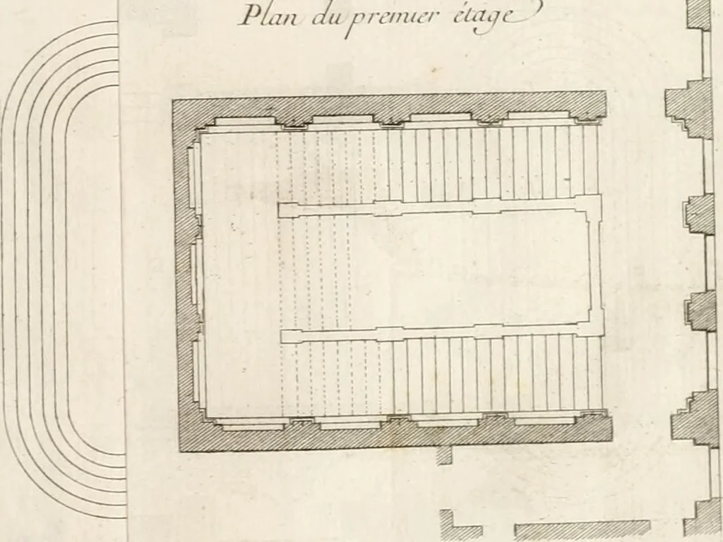 An illustration from Cours d'architecture : qui comprend Les ordres de Vignole, avec des commentaires, les figures & les descriptions de ses plus beaux bâtimens, & de ceux de Michel-Ange, des instructions et des preceptes, & plusieurs nouveaux desseins concernans la distribution & la décoration, la matière & la construction des édifices, la maçonnerie, la charpenterie, la couverture, la serrurerie, la menuiserie, le jardinage, & géneralement tout ce qui regarde l'art de bastir, 1738, leaf 344