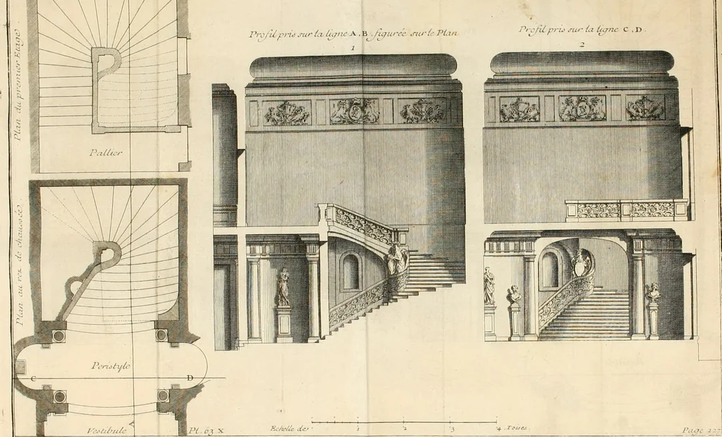 An illustration from Cours d'architecture : qui comprend Les ordres de Vignole, avec des commentaires, les figures & les descriptions de ses plus beaux bâtimens, & de ceux de Michel-Ange, des instructions et des preceptes, & plusieurs nouveaux desseins concernans la distribution & la décoration, la matière & la construction des édifices, la maçonnerie, la charpenterie, la couverture, la serrurerie, la menuiserie, le jardinage, & géneralement tout ce qui regarde l'art de bastir, 1738, leaf 351