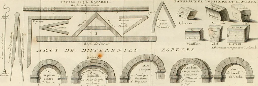 An illustration from Cours d'architecture : qui comprend Les ordres de Vignole, avec des commentaires, les figures & les descriptions de ses plus beaux bâtimens, & de ceux de Michel-Ange, des instructions et des preceptes, & plusieurs nouveaux desseins concernans la distribution & la décoration, la matière & la construction des édifices, la maçonnerie, la charpenterie, la couverture, la serrurerie, la menuiserie, le jardinage, & géneralement tout ce qui regarde l'art de bastir, 1738, leaf 419