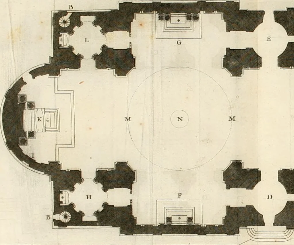 An illustration from Cours d'architecture : qui comprend Les ordres de Vignole, avec des commentaires, les figures & les descriptions de ses plus beaux bâtimens, & de ceux de Michel-Ange, des instructions et des preceptes, & plusieurs nouveaux desseins concernans la distribution & la décoration, la matière & la construction des édifices, la maçonnerie, la charpenterie, la couverture, la serrurerie, la menuiserie, le jardinage, & géneralement tout ce qui regarde l'art de bastir, 1738, leaf 435