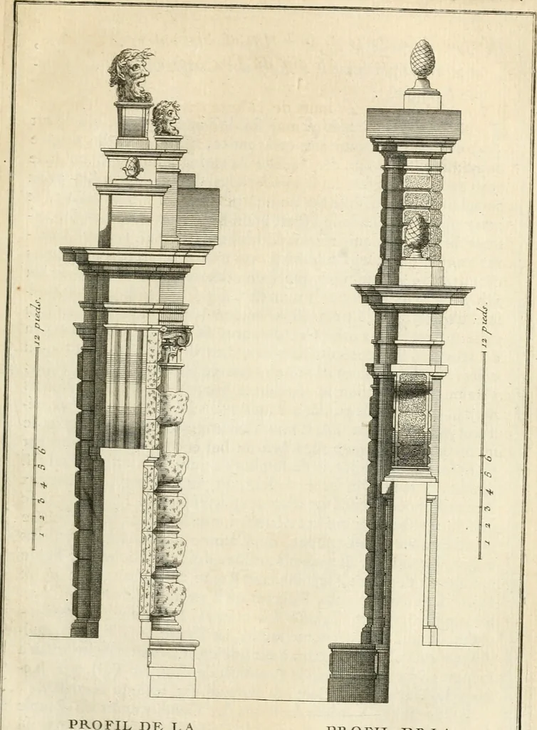 An illustration from Cours d'architecture : qui comprend Les ordres de Vignole, avec des commentaires, les figures & les descriptions de ses plus beaux bâtimens, & de ceux de Michel-Ange, des instructions et des preceptes, & plusieurs nouveaux desseins concernans la distribution & la décoration, la matière & la construction des édifices, la maçonnerie, la charpenterie, la couverture, la serrurerie, la menuiserie, le jardinage, & géneralement tout ce qui regarde l'art de bastir, 1738, leaf 472