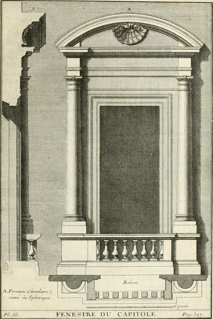 An illustration from Cours d'architecture : qui comprend Les ordres de Vignole, avec des commentaires, les figures & les descriptions de ses plus beaux bâtimens, & de ceux de Michel-Ange, des instructions et des preceptes, & plusieurs nouveaux desseins concernans la distribution & la décoration, la matière & la construction des édifices, la maçonnerie, la charpenterie, la couverture, la serrurerie, la menuiserie, le jardinage, & géneralement tout ce qui regarde l'art de bastir, 1738, leaf 486