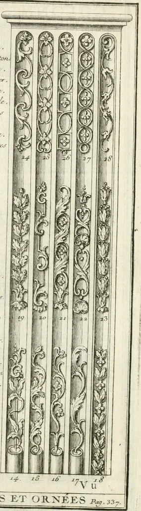 An illustration from Cours d'architecture : qui comprend Les ordres de Vignole, avec des commentaires, les figures & les descriptions de ses plus beaux bâtimens, & de ceux de Michel-Ange, des instructions et des preceptes, & plusieurs nouveaux desseins concernans la distribution & la décoration, la matière & la construction des édifices, la maçonnerie, la charpenterie, la couverture, la serrurerie, la menuiserie, le jardinage, & géneralement tout ce qui regarde l'art de bastir, 1738, leaf 496