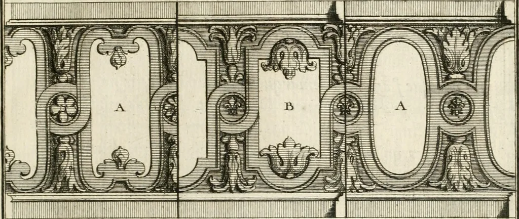 An illustration from Cours d'architecture : qui comprend Les ordres de Vignole, avec des commentaires, les figures & les descriptions de ses plus beaux bâtimens, & de ceux de Michel-Ange, des instructions et des preceptes, & plusieurs nouveaux desseins concernans la distribution & la décoration, la matière & la construction des édifices, la maçonnerie, la charpenterie, la couverture, la serrurerie, la menuiserie, le jardinage, & géneralement tout ce qui regarde l'art de bastir, 1738, leaf 524